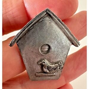Bird House Pin Barker 1993 USA Pewter Vintage Brooch Signed